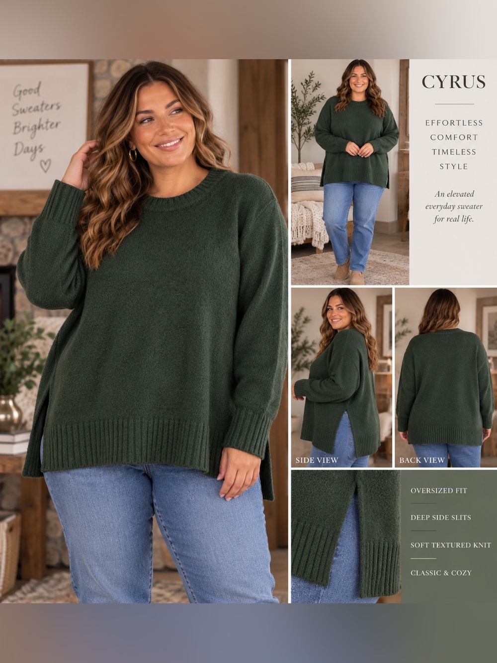 Cyrus Oversized Hunter Green Textured Sweater Large